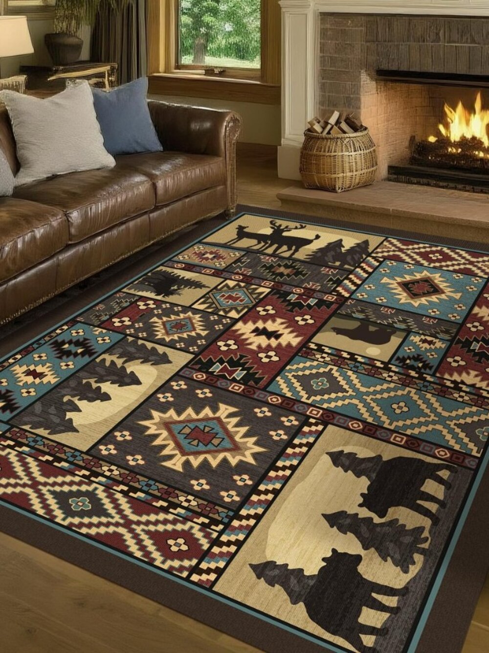 Rustic Cabin Area Rug 5x7, Southwestern Decor, Brown Washable Rug